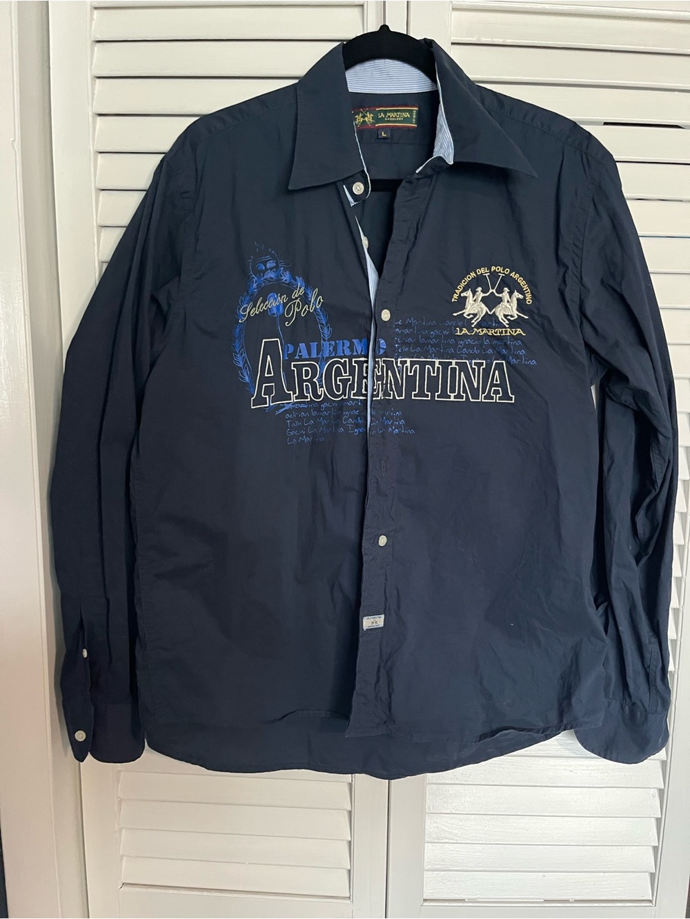 Men's Argentina Embroidered Button-Up Jacket - Navy